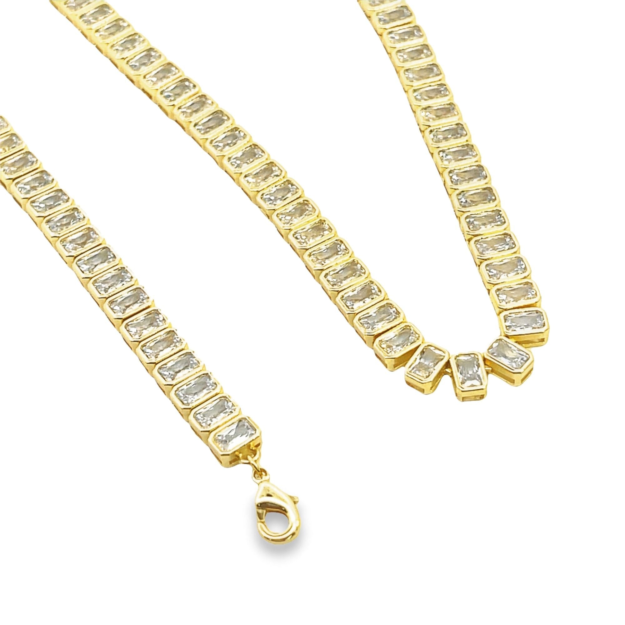 Wide Rectangle CZ Tennis Necklace (H207/I570)-4