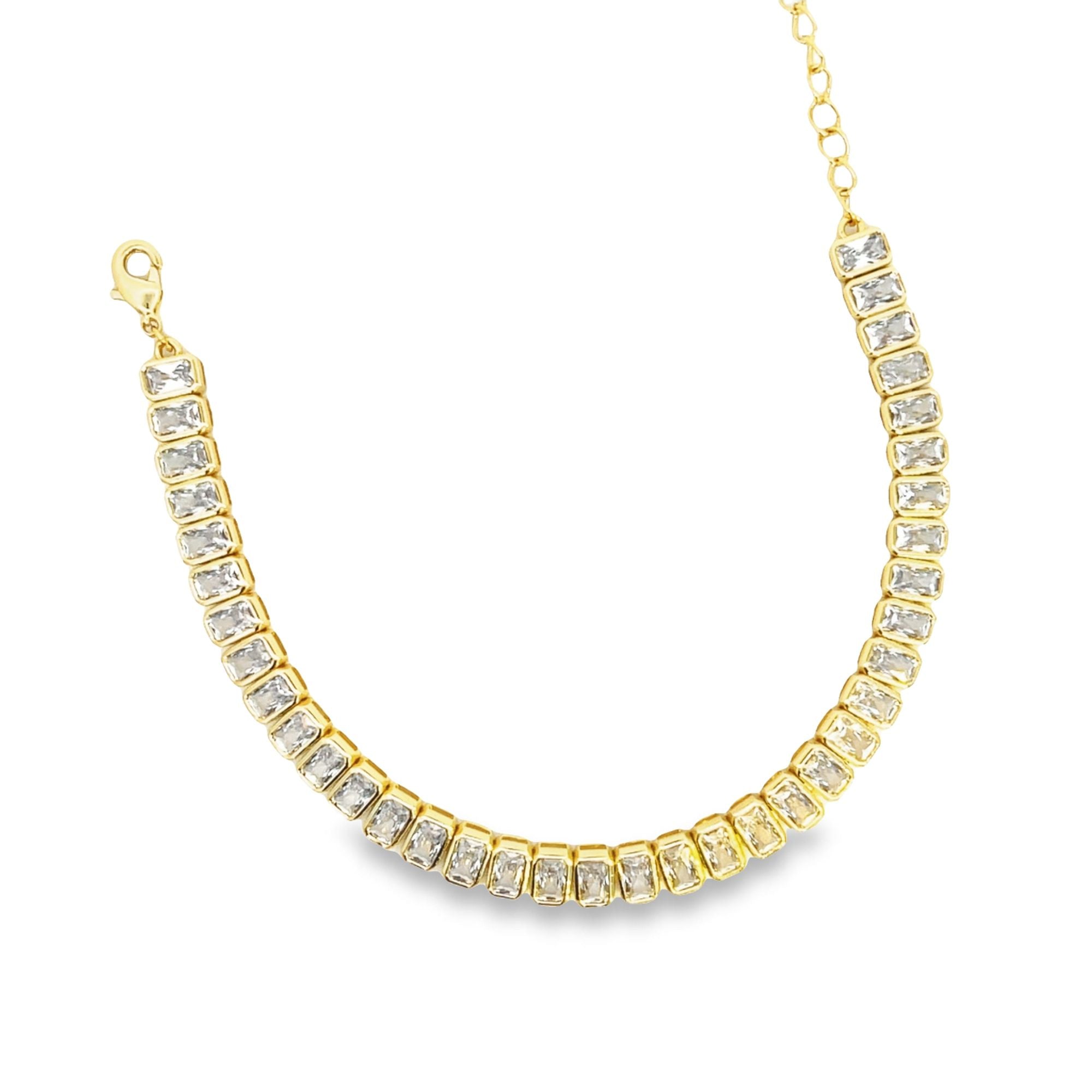 Wide Rectangle CZ Tennis Necklace (H207/I570)-3