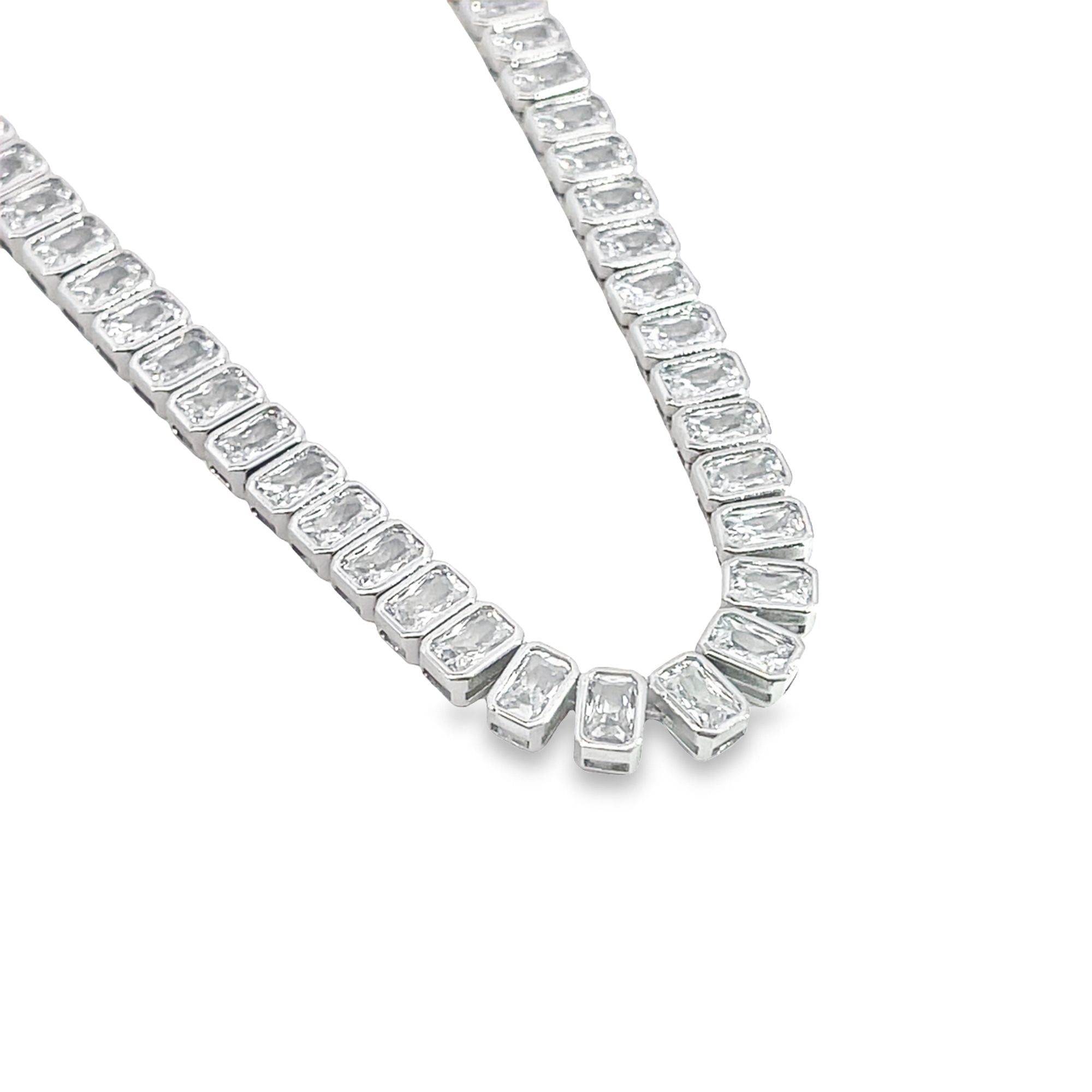 Wide Rectangle CZ Tennis Necklace (H207/I570)-2