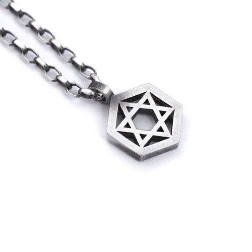 925 Sterling Silver Geometric Star of David Necklace-1
