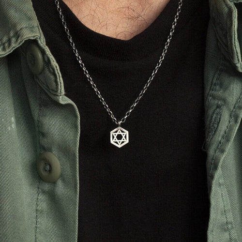 925 Sterling Silver Geometric Star of David Necklace-0
