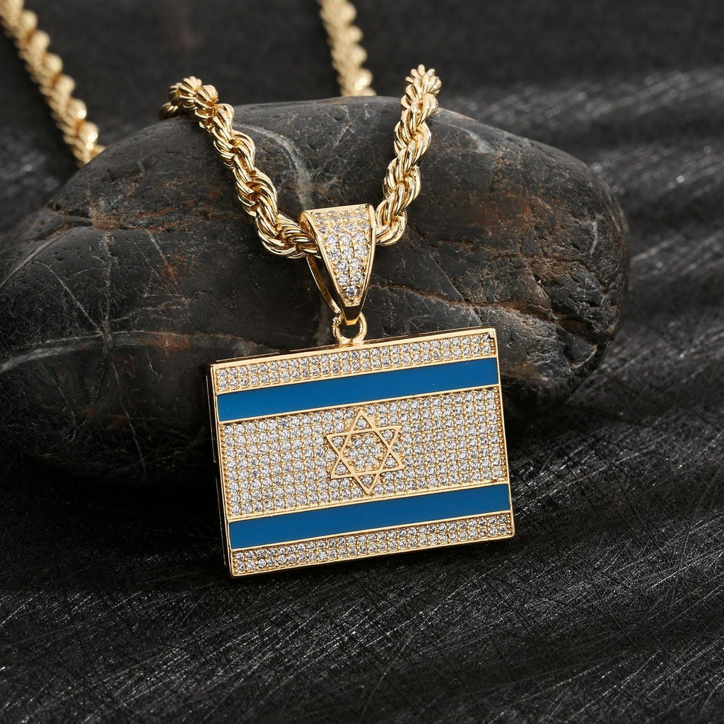 Israel Flag Gold/Crystal Necklace - Limited Edition-0