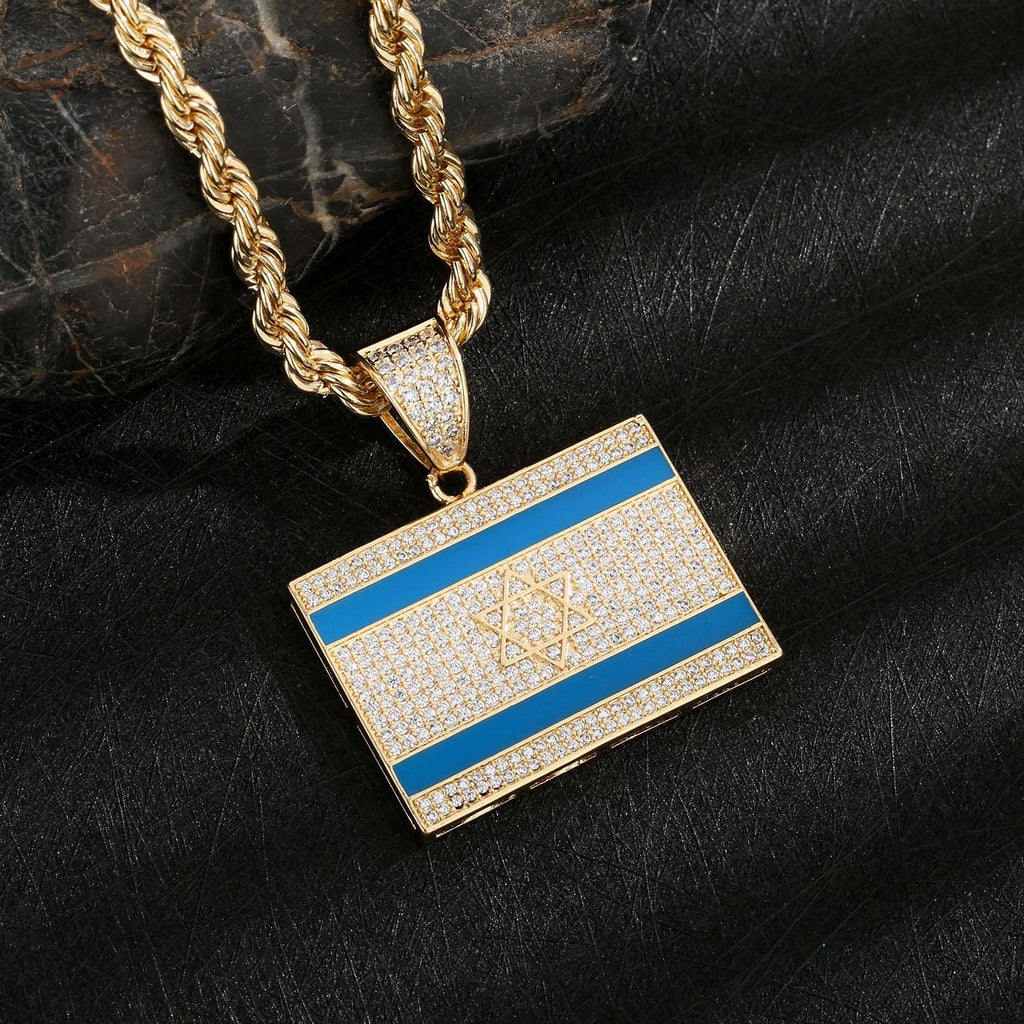 Israel Flag Gold/Crystal Necklace - Limited Edition-2