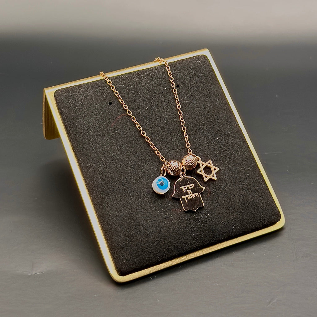 Hamsa Charm Necklace with Evil Eye and Star of David-0
