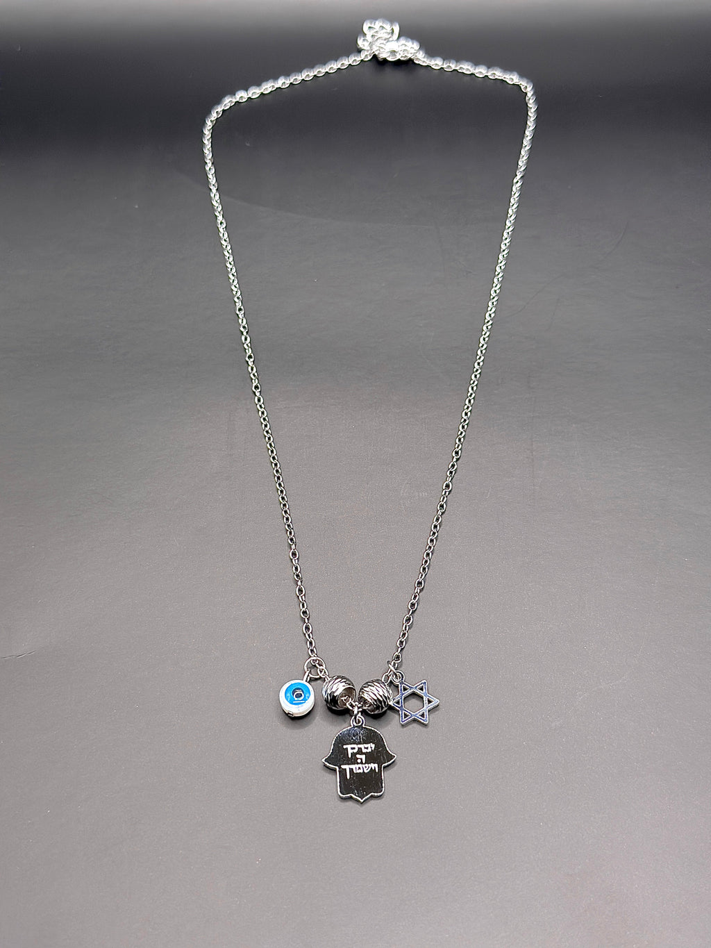 Hamsa Charm Necklace with Evil Eye and Star of David-4