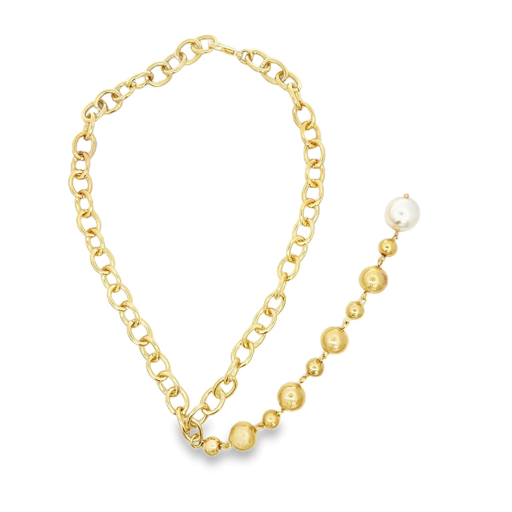 Oval Cable Link Bead and Pearl Lariat Necklace (H231A)-1
