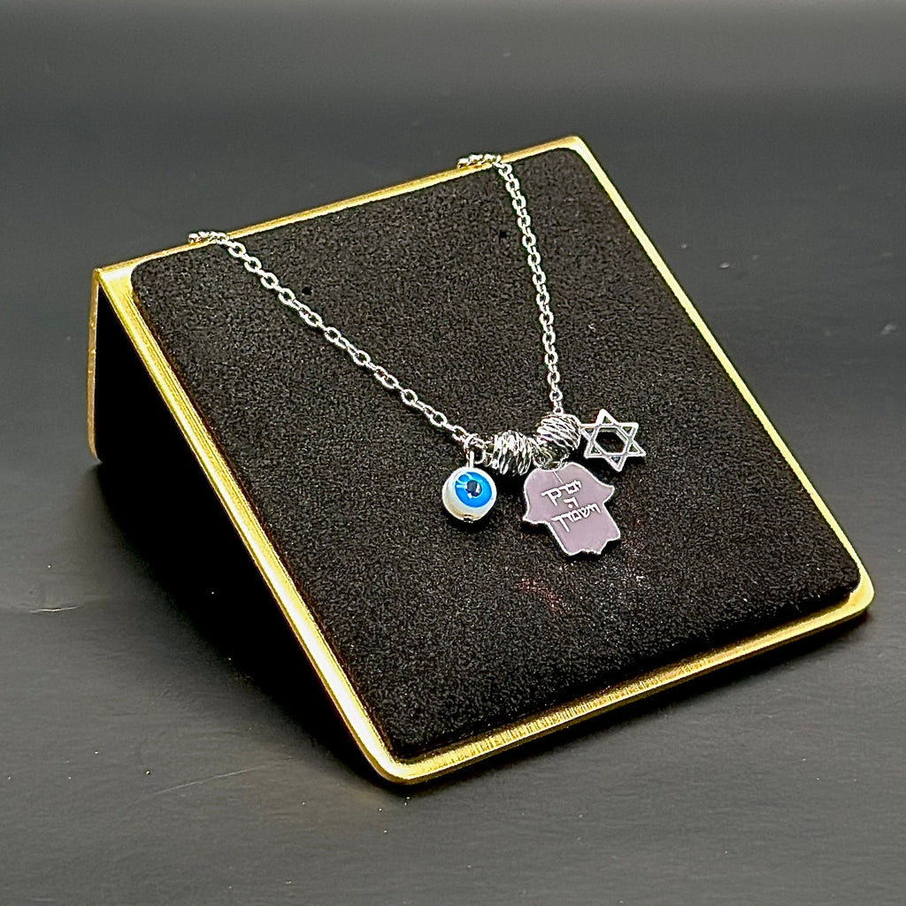 Hamsa Charm Necklace with Evil Eye and Star of David-2