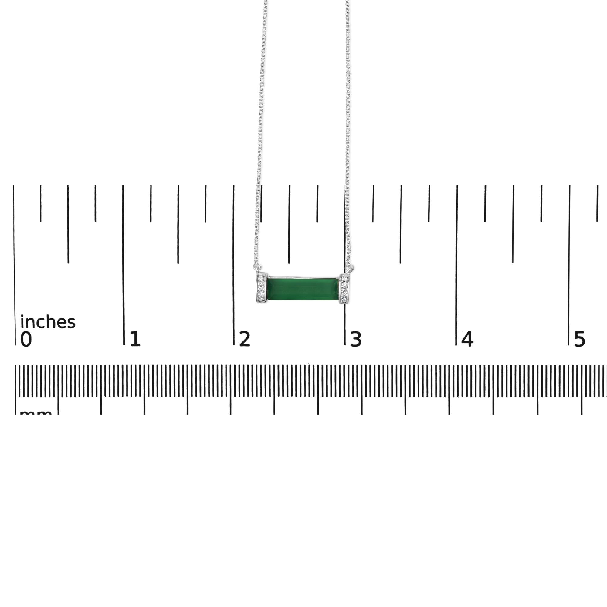 Sterling Silver Diamond Accent and Green Agate Bar Pendant Necklace-4
