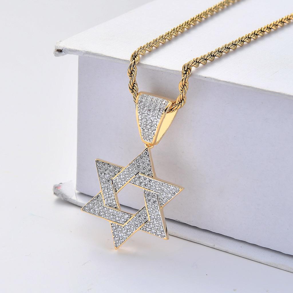 18K Gold Plated Star of David Pendant with Moissanite Stones-2