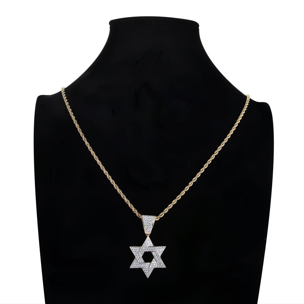 18K Gold Plated Star of David Pendant with Moissanite Stones-3