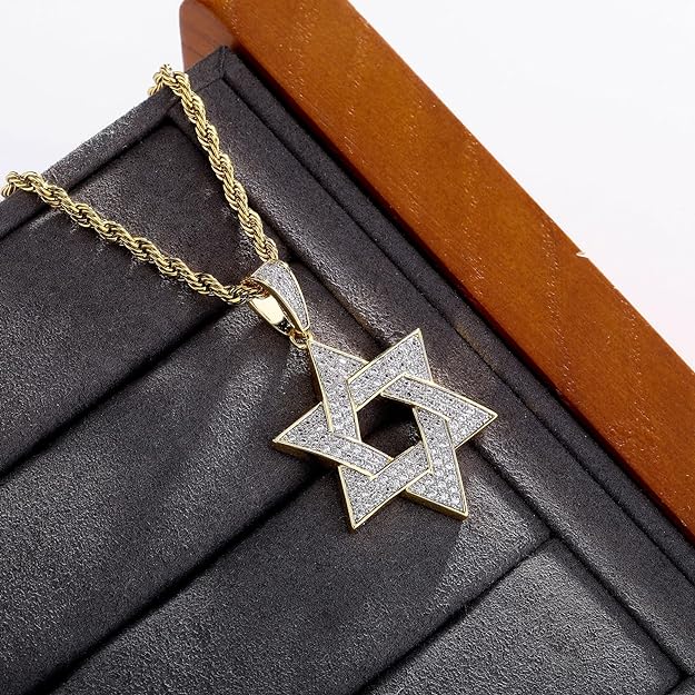 18K Gold Plated Star of David Pendant with Moissanite Stones-4