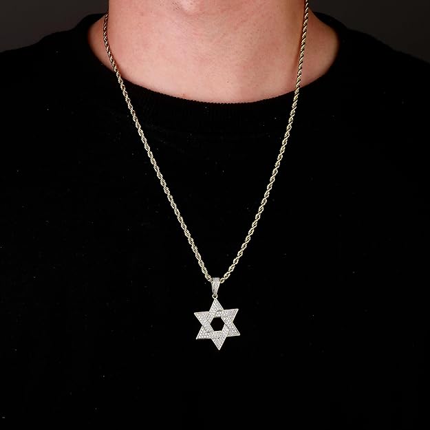 18K Gold Plated Star of David Pendant with Moissanite Stones-1