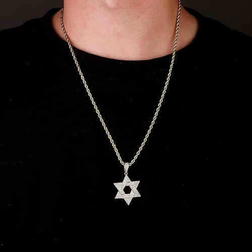 18K Gold Plated Star of David Pendant with Moissanite Stones-1