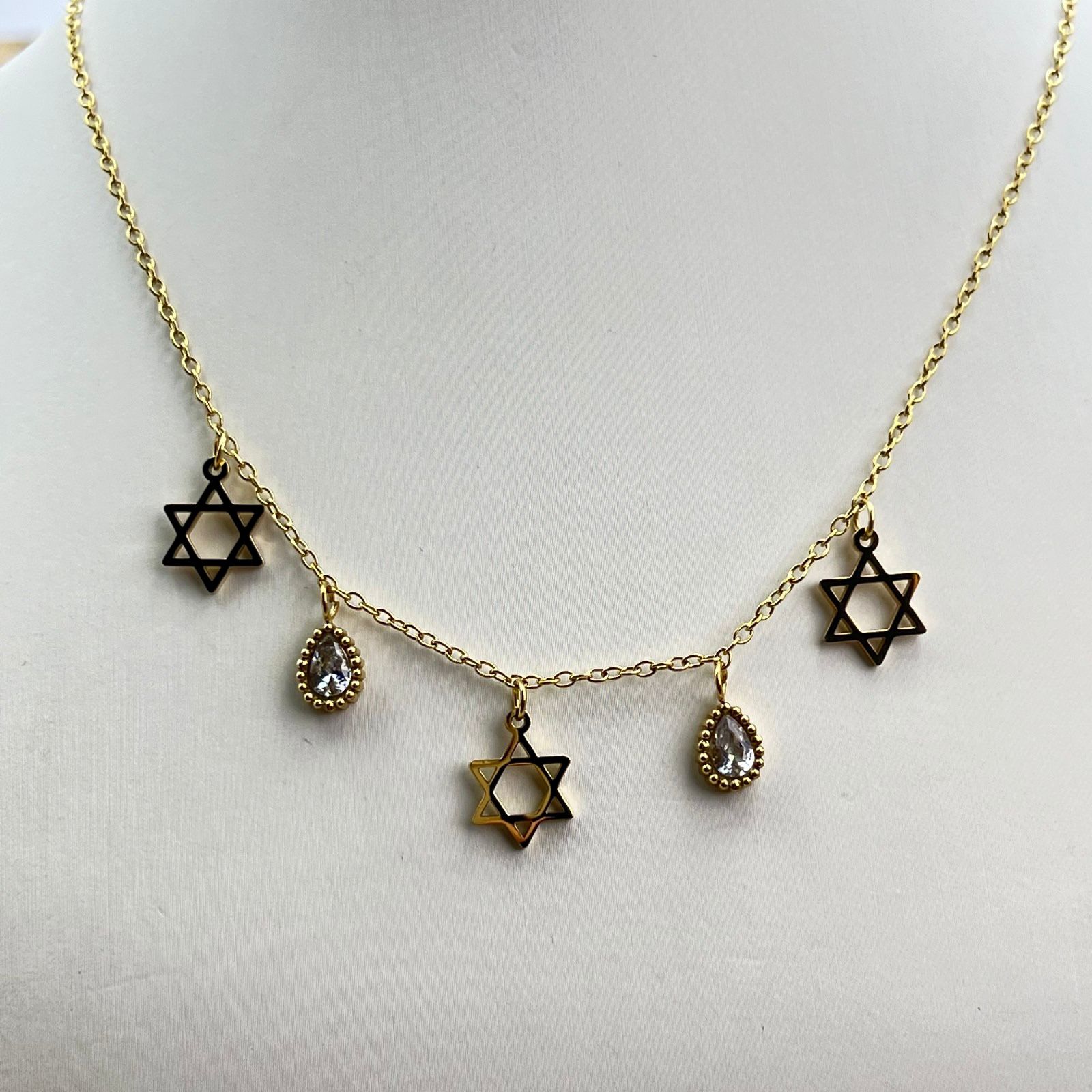 Star of David and Teardrop Charm Necklace-1