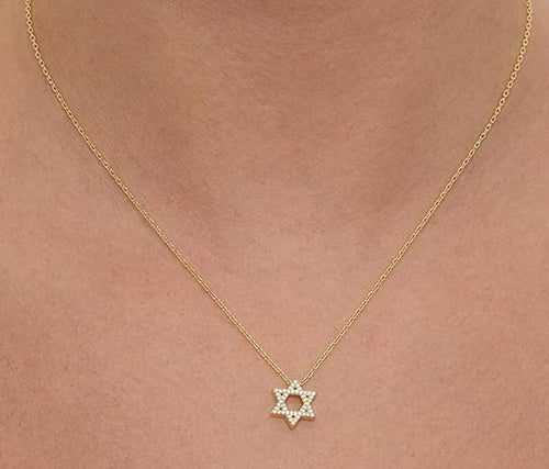 18K Gold Plated Star of David Necklace with Crystals-1